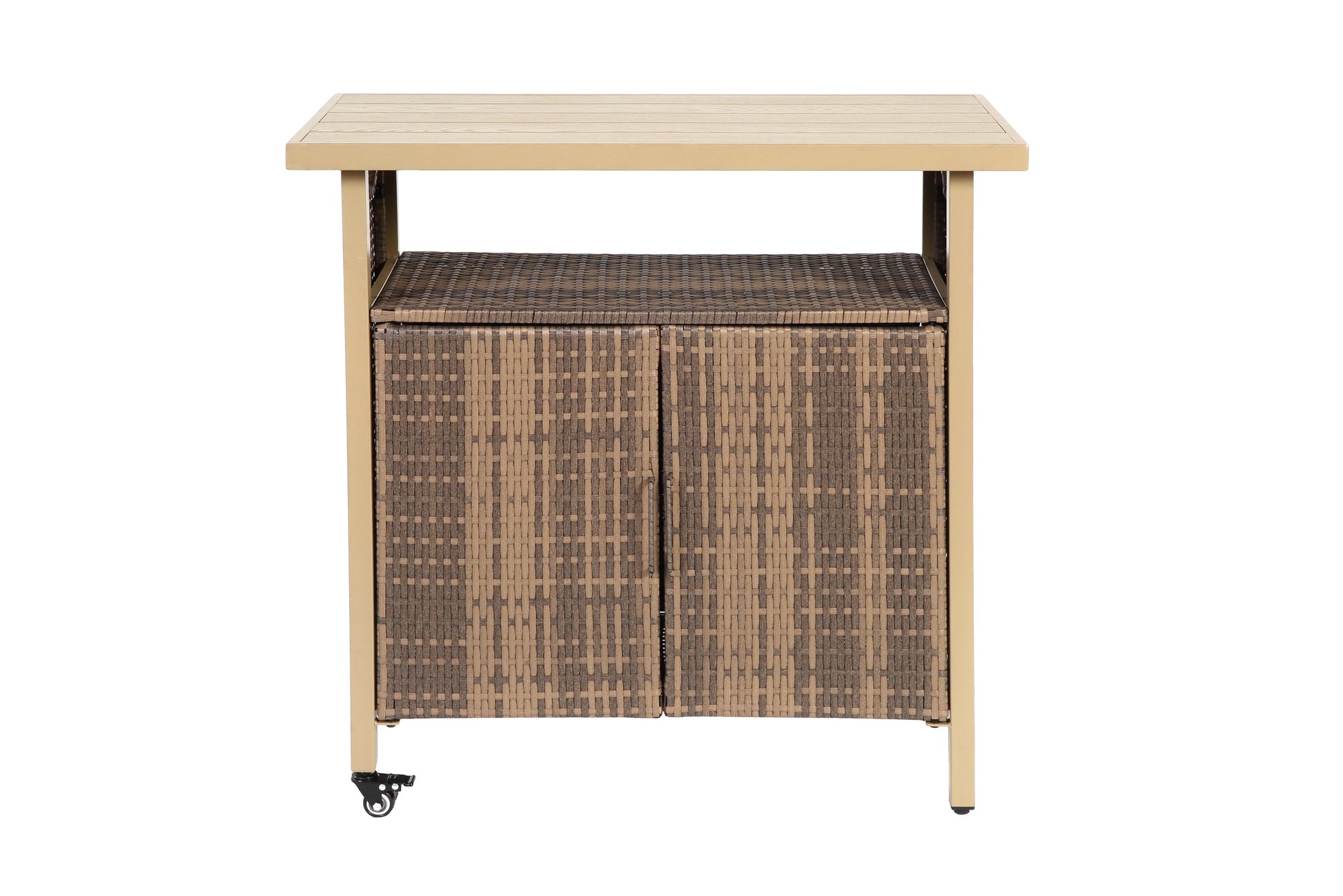 Outdoor Wicker Bar Cart with Wheels, Light Brown - Versatile Outdoor Grill & Beverage Cart for Patio, Backyard, Garden & Poolside Parties