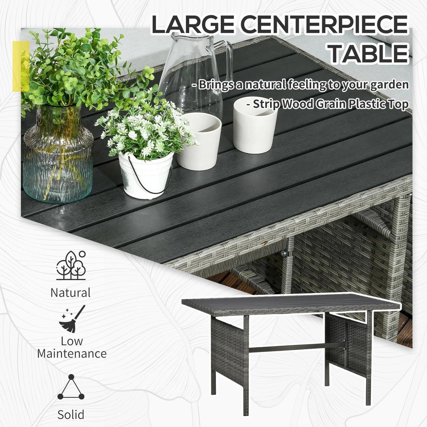 Resenkos Wicker Outdoor Patio Furniture Set, L-Shaped 7 Pieces Outdoor Dining Sectional Sofa, Gray
