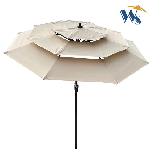 9Ft 3 Tier Patio Umbrella,Outdoor Umbrella with Crank & Tilt,Market Umbrella with Wind Vents,Water Resistant,UV Protection 40+,Canopy Umbrella for Patio/Garden/Pool/Table