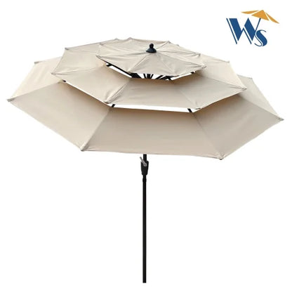 9Ft 3 Tier Patio Umbrella,Outdoor Umbrella with Crank & Tilt,Market Umbrella with Wind Vents,Water Resistant,UV Protection 40+,Canopy Umbrella for Patio/Garden/Pool/Table