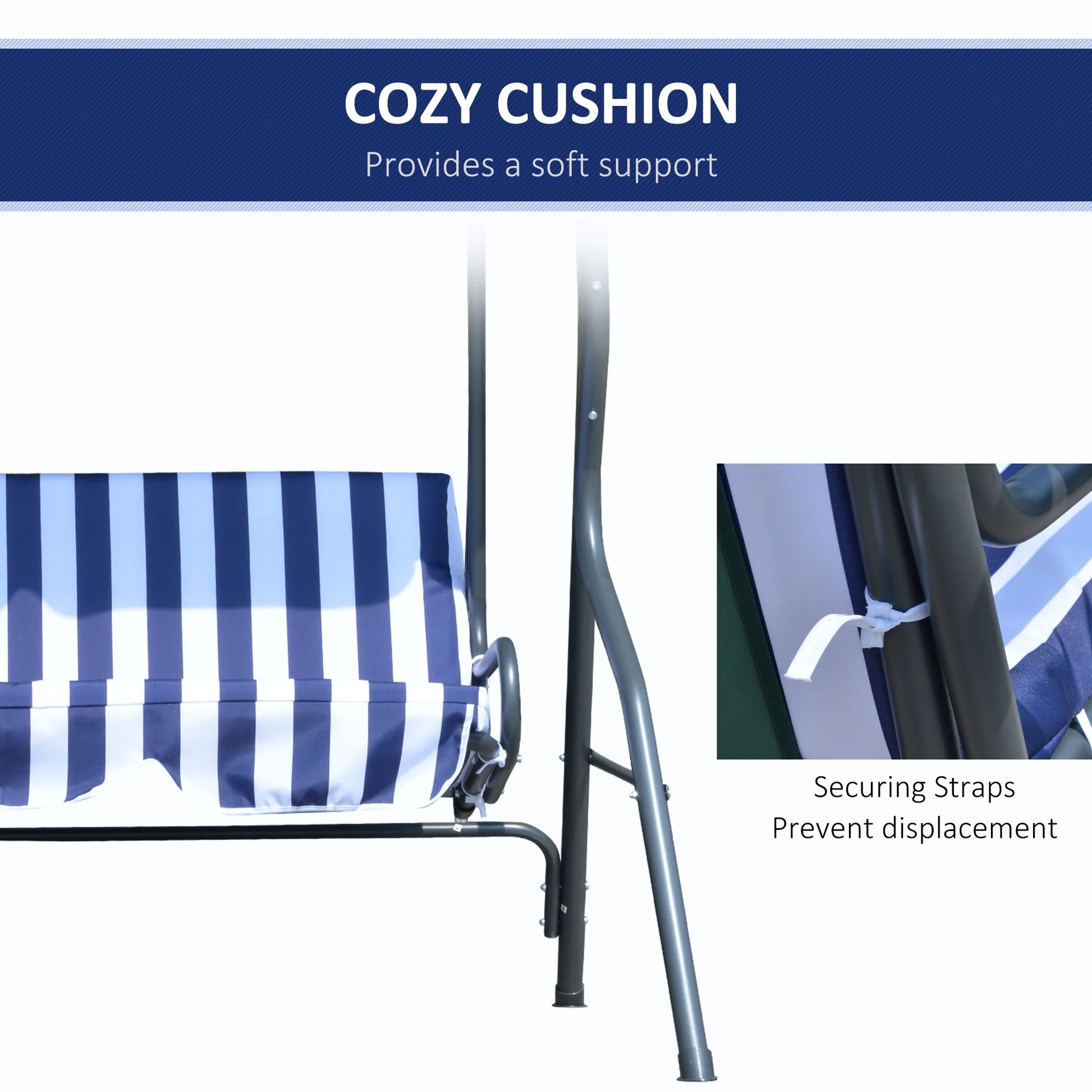 Outsunny Porch Swing with Canopy, 3-Person Patio Swing Chair, Dark Blue