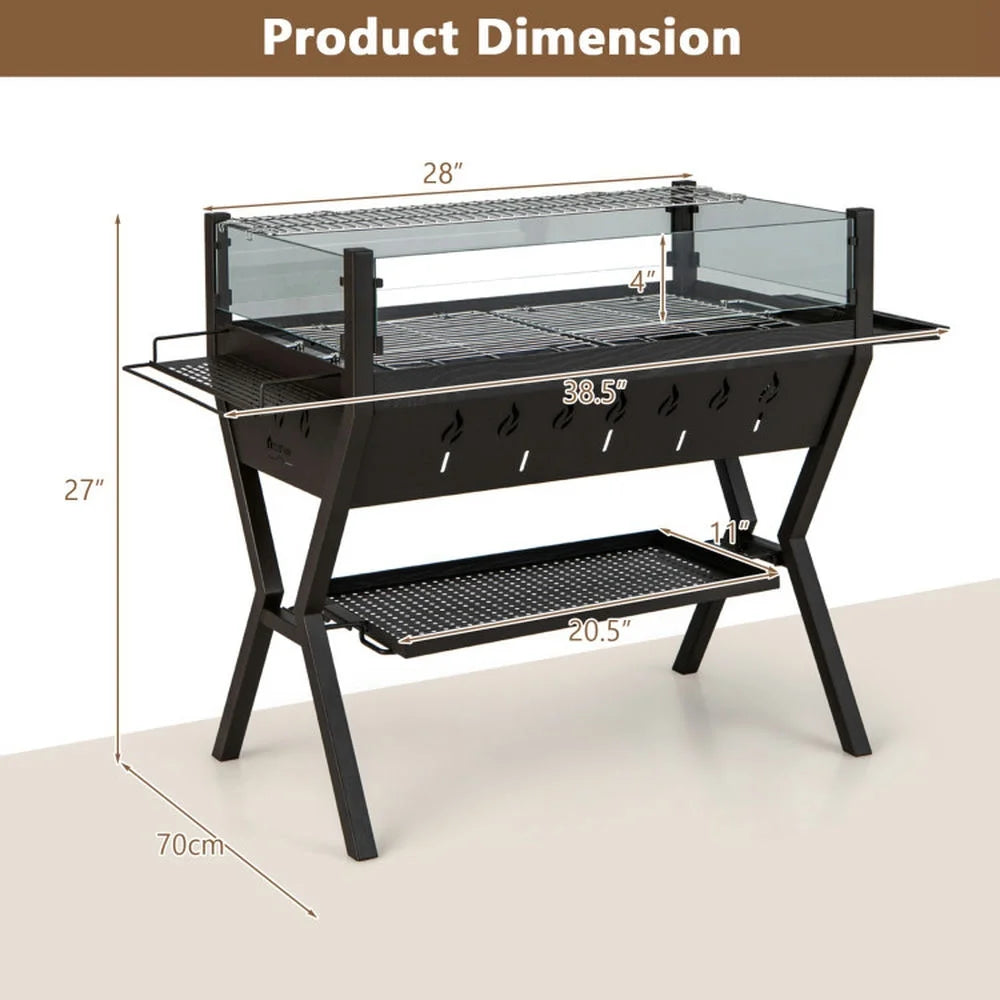 Topcobe Barbecue Charcoal Grills with Wind Guard Seasoning Racks, Cooking Space for Backyard, Patio and Parties-Black