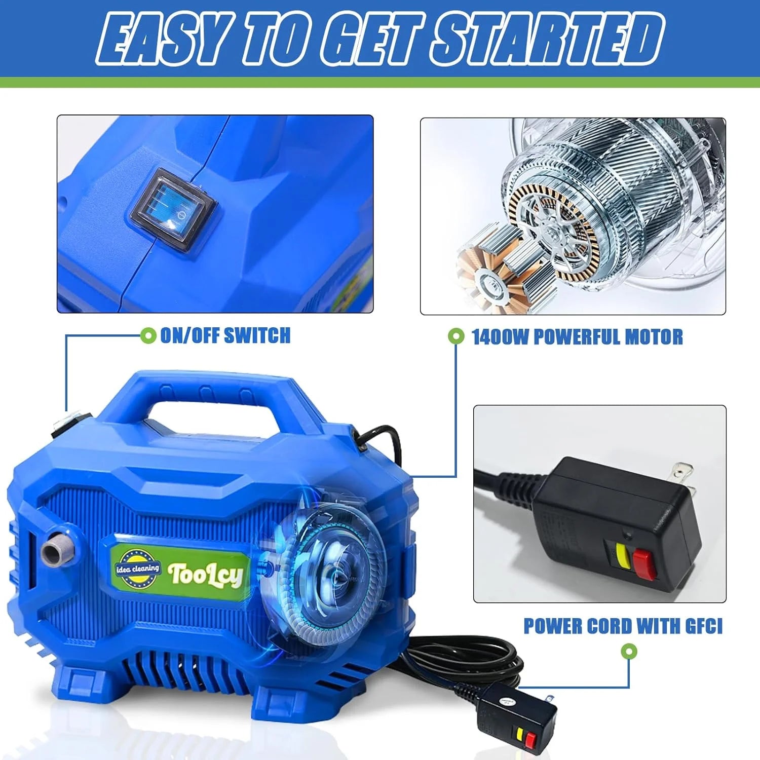 Pressure Washer 2030 PSI Max, Power Washer Electric Powered, 50FT Pressure Hose, Short Gun & Extension Wand, Foam Cannon, 5 Nozzles, Cars Patios Washer