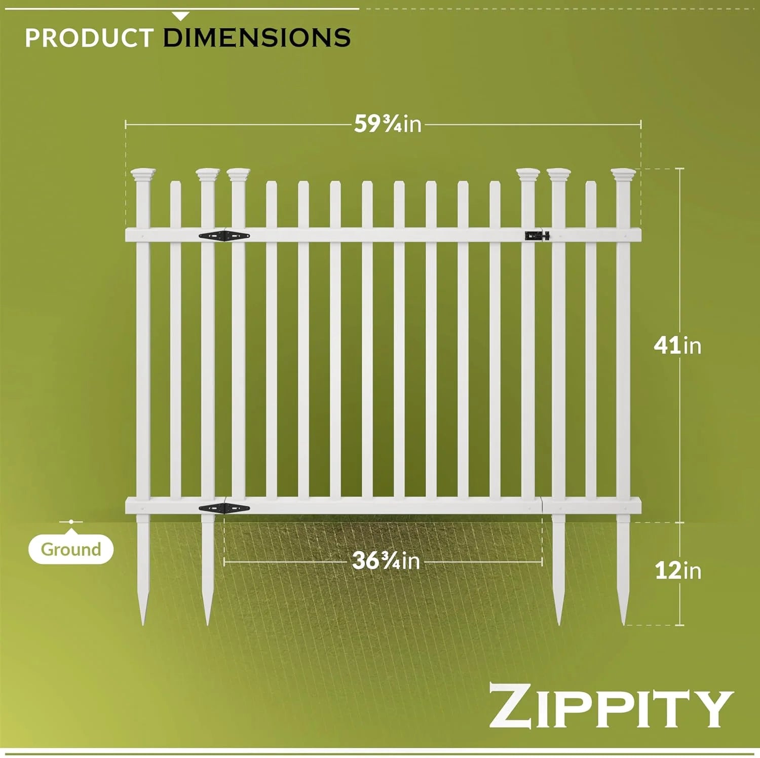 3.5ft H x 5ft W (1 Gate) No Dig Zippity Burbank Gate Kit, White Vinyl Picket Yard Fence Gate with Hardware Included for Burbank Fence Kit, Outdoor Patio and Backyard Gate, ZP19071