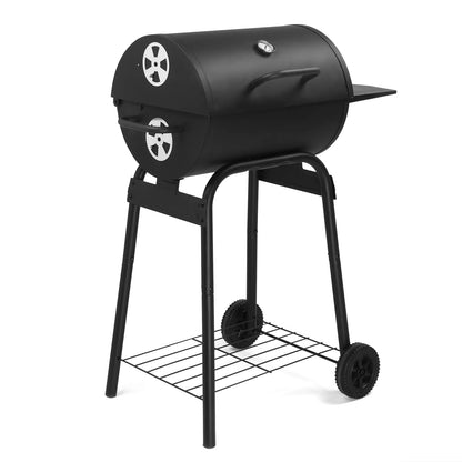 Charcoal Grills Outdoor BBQ Grill, Barrel Charcoal Grill with Side Table and Wheels, for Outdoor Backyard Camping Picnics Patio and Parties