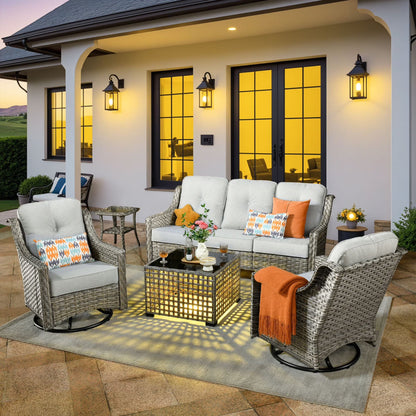 Vcatnet Outdoor Patio Furniture with Swivel Rockers 5 Pieces Sectional Sofa All Weather Wicker High-Back Conversation Set with Coffee Table, Dark Gray
