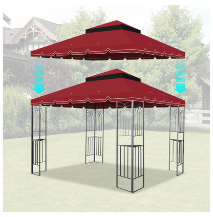 10x10 Ft Outdoor Patio Gazebo Replacement Canopy,Double Tiered Gazebo Tent Roof Top Cover Only GreatWall border(Frame Not Include)-Red