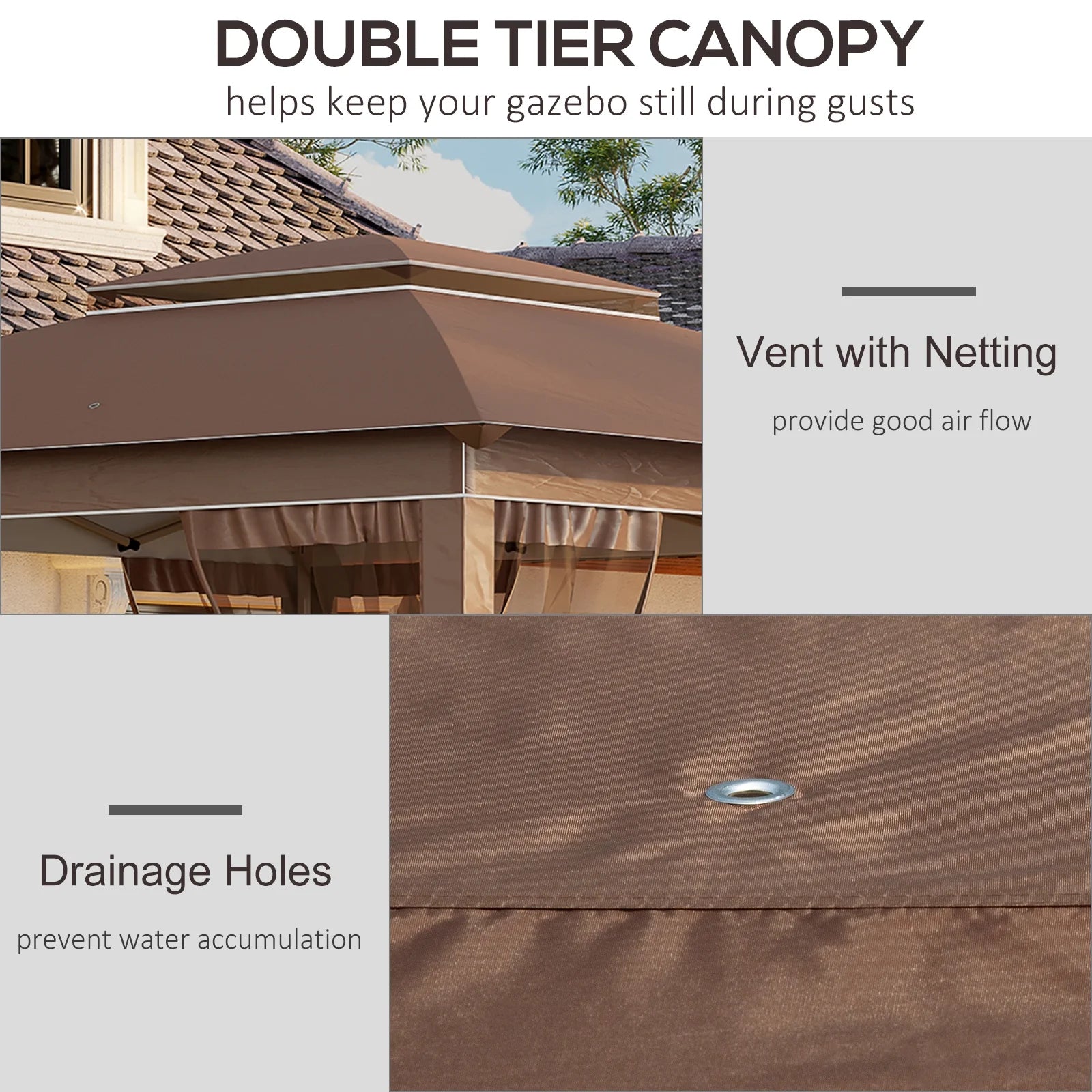 Outdoor Umbrellas Outsunny 12' x 12' Pop Up Canopy Tent with Netting and Carry Bag, Instant Sun Shelter with 137 sq.ft Shade, Tents for Parties, Height Adjustable, for Outdoor, Garden, Patio, Khaki,P