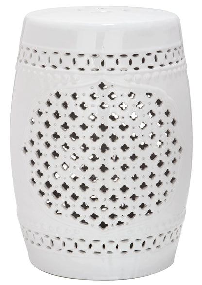 Safavieh Quatrefoil Ceramic Indoor/Outdoor Garden Patio Stool, White