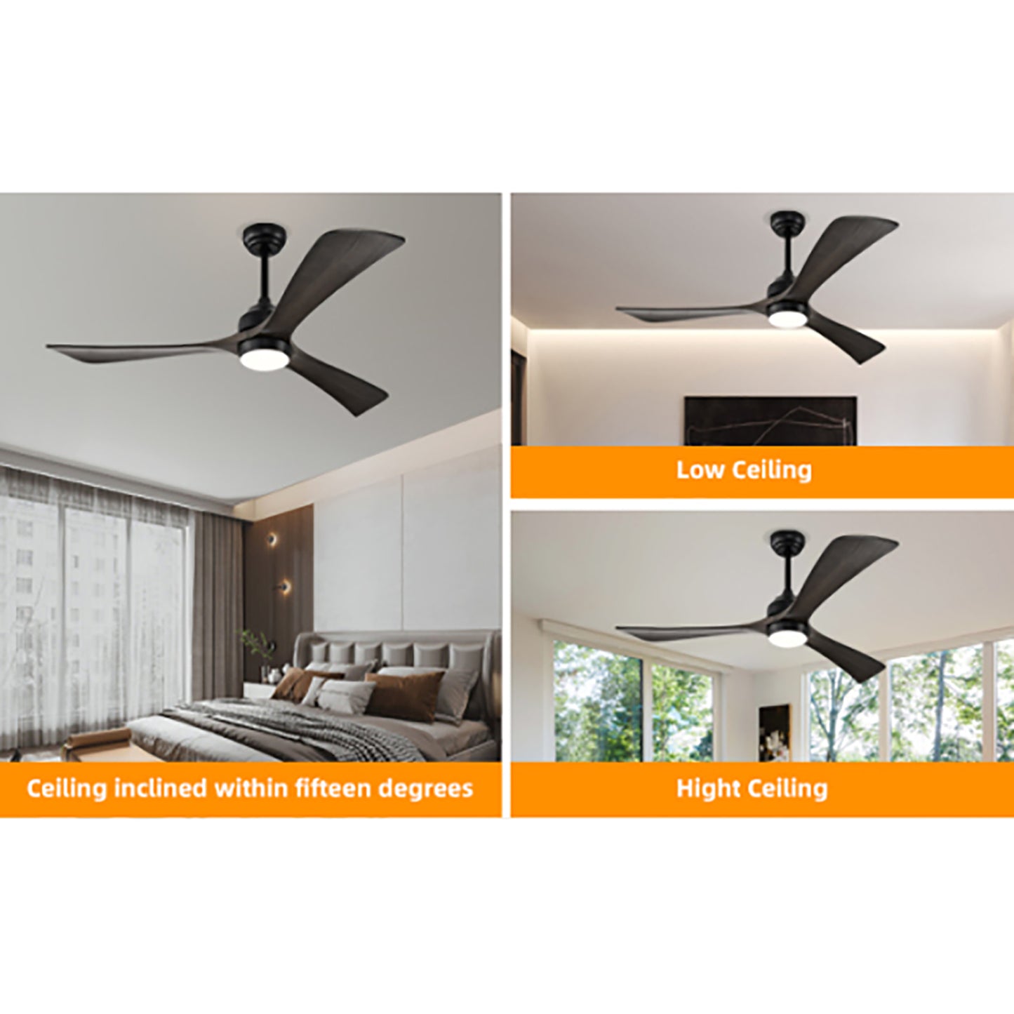 Spaco 52" Ceiling Fan, Indoor/Outdoor Ceiling Fans with Lights and Remote, Quiet DC Motor 3 Blade Ceiling Fans 6 Speed Levels for Bedroom Living Room Patio