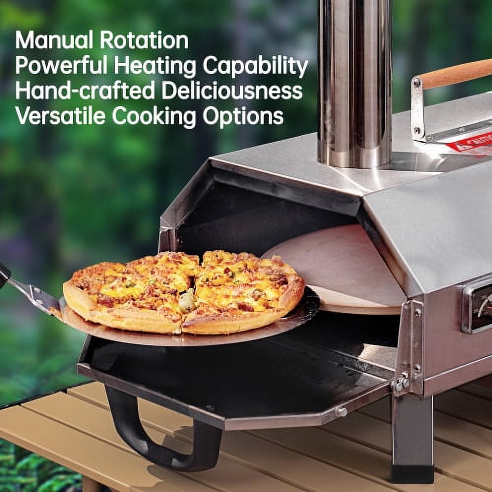 ACE-PATIO,12" Semi-Automatic Rotatable Outdoor Pizza Ovens,Stainless Steel Portable Wood Fired,Outdoor Cooking Pizza Maker with Timer,Built-in Thermometer,Pizza Cutter & Carry Bag(Silver)