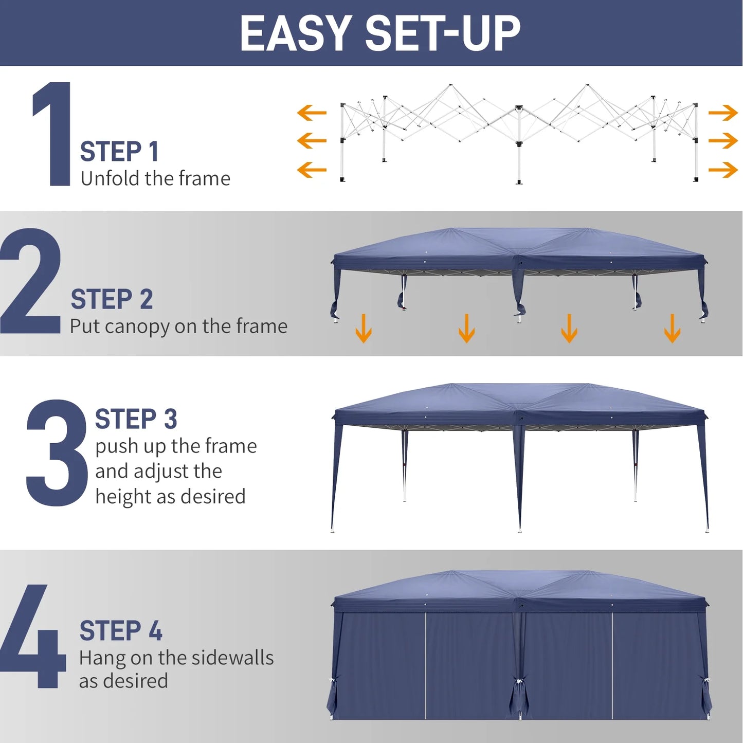 UBesGoo Ez Pop Up Patio Canopy Tent Gazebo Outdoor Party with 6 Sidewalls 10 x 20 ft Blue