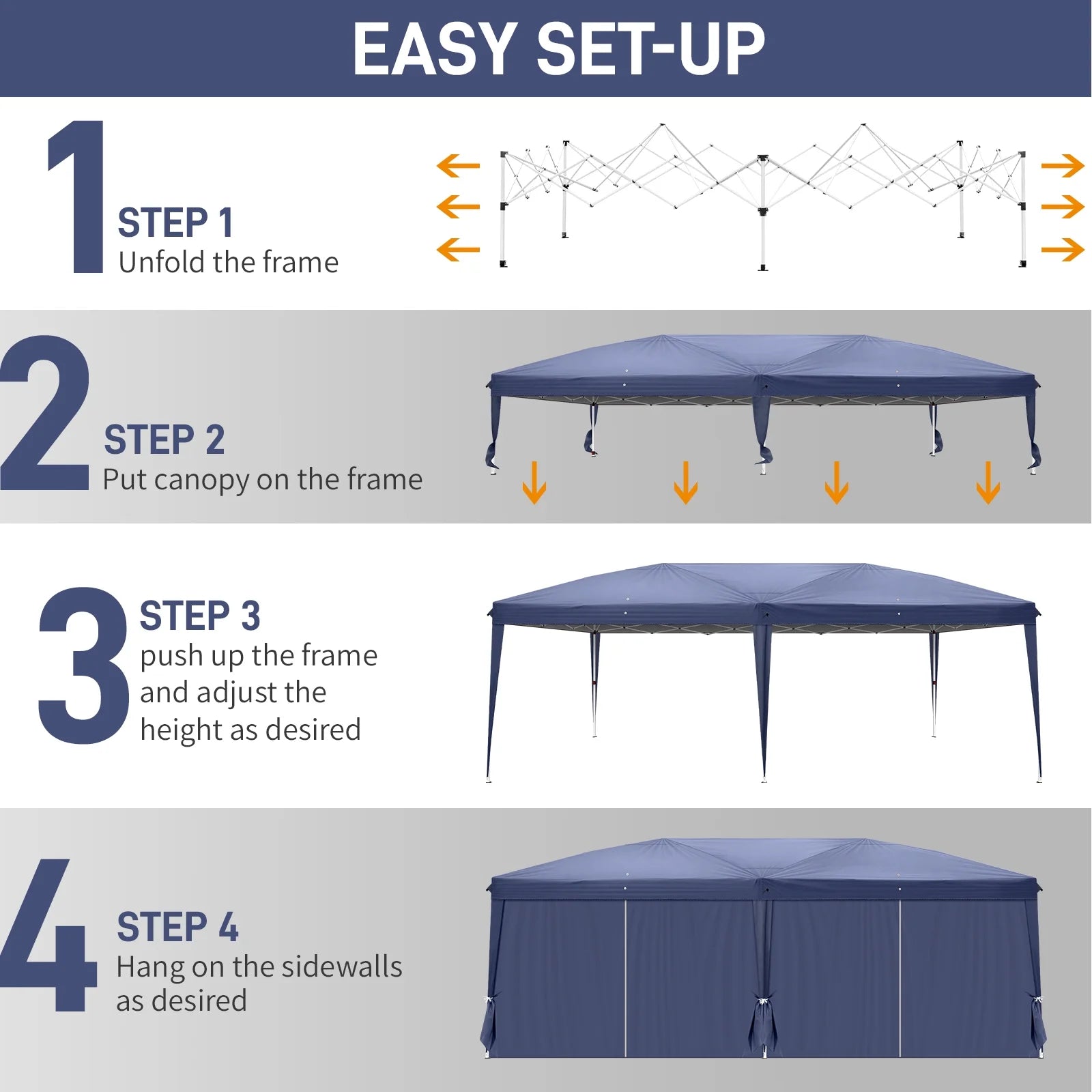 UBesGoo Ez Pop Up Patio Canopy Tent Gazebo Outdoor Party with 6 Sidewalls 10 x 20 ft Blue