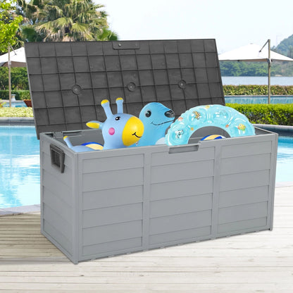 Seizeen 75 Gallon Resin Deck Box on Wheels, Patio Large Storage Cabinet, Outdoor Waterproof Storage Chest, Storage Container for Outside Furniture Cushions, Garden Tools, Kids' Toys, Gray, D7232