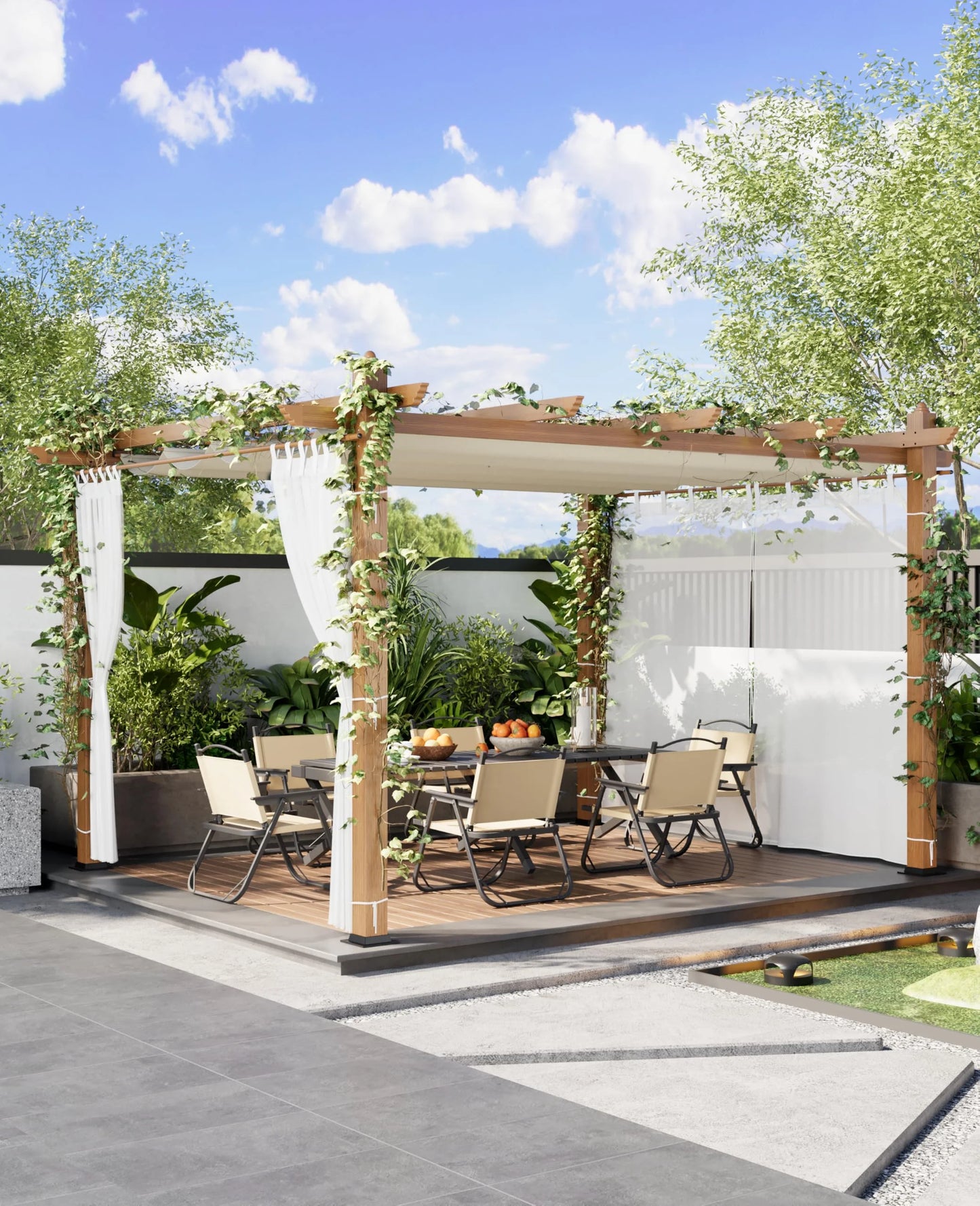 Outdoor Retractable Pergola with Sun Shade Canopy, 10' X 10'/10' X 13' Patio Metal Shelter for Garden Porch Beach Pavilion Grill Gazebo, Modern Yard Grape Trellis Pergola