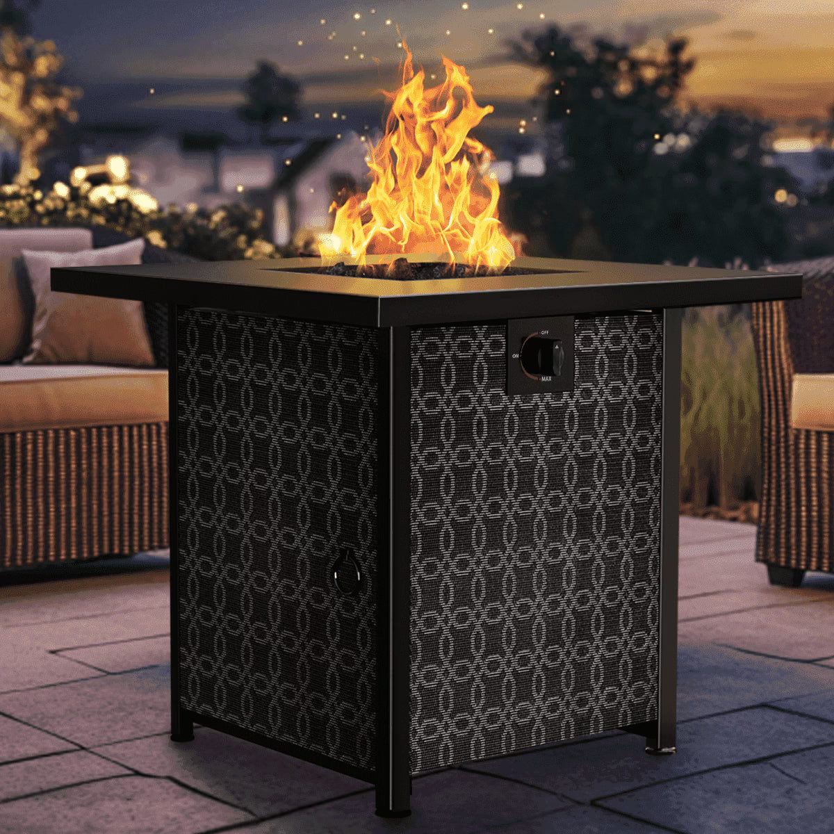 Philergo 28" Propane Fire Pit, 50,000 BTU Square Gas Fire Pit Table for Patio Garden Party with Lava Rocks, Removable Lid, CSA-Certified