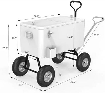 80 Quart Wagon Rolling Cooler Ice Chest,/Long Handle and 10" Wheels, Portable Beach Patio Party Bar Cold Drink Beverage, Outdoor Park Cart on Wheels