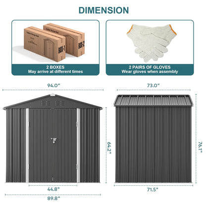 8' x 6' Outdoor Storage Shed, Lofka Garden Metal Shed with Double Lockable Doors and Air Vents for Patio, Garden, Backyard, Lawn, Gray