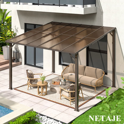NETAJE 10'x14' Gazebo, Outdoor Wall Mounted Gazebo & Pergola with Aluminum Frame for Patio, Porch and Backyard