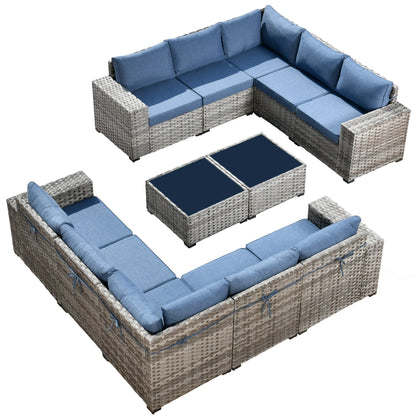 Ovios 12 Pieces Outdoor Furniture All Weather Wicker Patio Conversation Sectional Sofa Set with Side Table for Garden Backyard