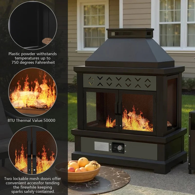 GAZEBETER Outdoor Gas Fireplace, 35" 50000 BTU Patio Gas Fire Pit Propane with Rain Cover, CSA Certified, Adjustable Flame for Deck, Backyard, Balcony