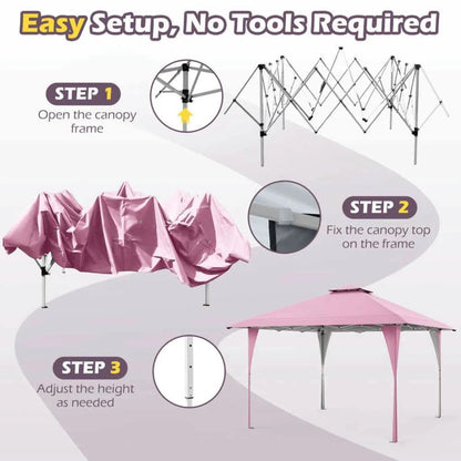 Spaco 13 X 13 FT Pop up Canopy Tent, Canopy with Portable Carrying Bag 8 Stakes and 4 Wind Ropes for Patio, Garden, Backyard, Pink