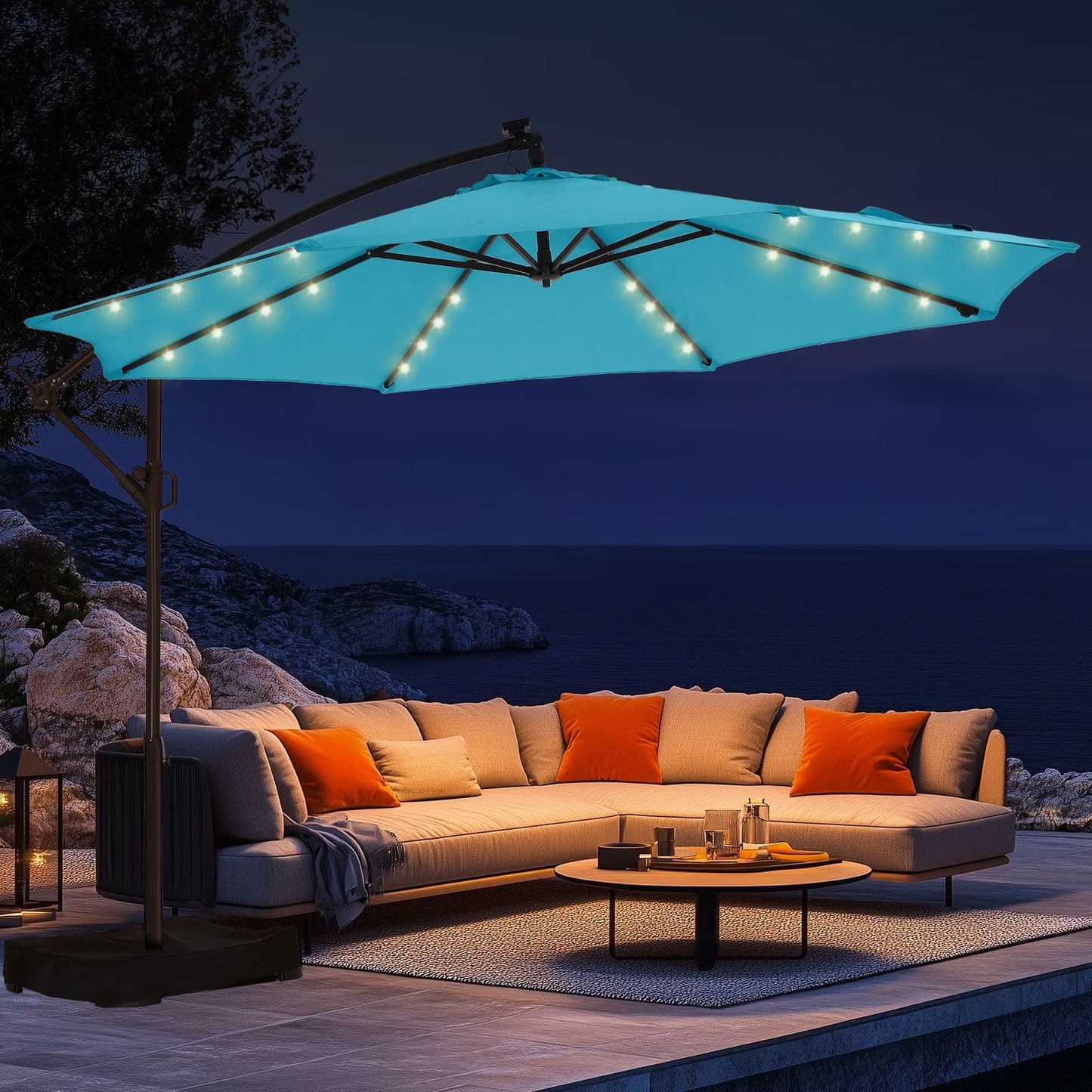 10ft Patio Umbrellas OffsetOutdoor Umbrella Cantilever Hanging Umbrellas with Infinite Tilt,Fade Resistant Waterproof Fabric & Base,for Yard,Garden,Home,Pool & Deck,Red