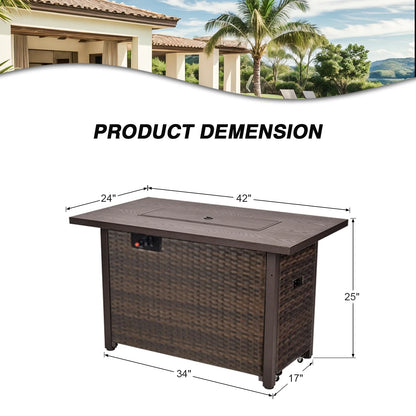 Gaildon 5 Piece Patio Furniture Set with Fire Pit Table, All Weather Outdoor Sectional PE Rattan, Patio Conversation Sets with Cushions for Garden Lawn Balcony Porch Deck, Grey