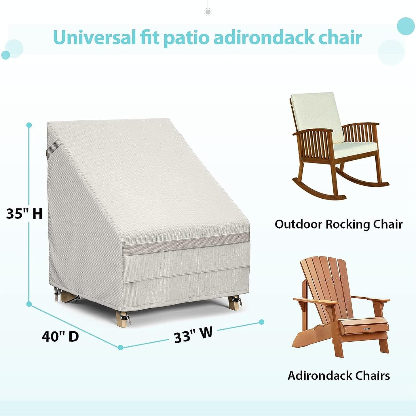 600D Patio Adirondack Chair Cover 2 Pack, 40" x 35" x 33" Waterproof Outdoor Furniture Cover, Heavy-Duty Patio Lounge Chair Slipcovers with PVC Coating, UV Protection