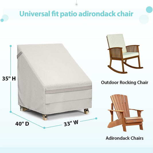 600D Patio Adirondack Chair Cover 2 Pack, 40" x 35" x 33" Waterproof Outdoor Furniture Cover, Heavy-Duty Patio Lounge Chair Slipcovers with PVC Coating, UV Protection