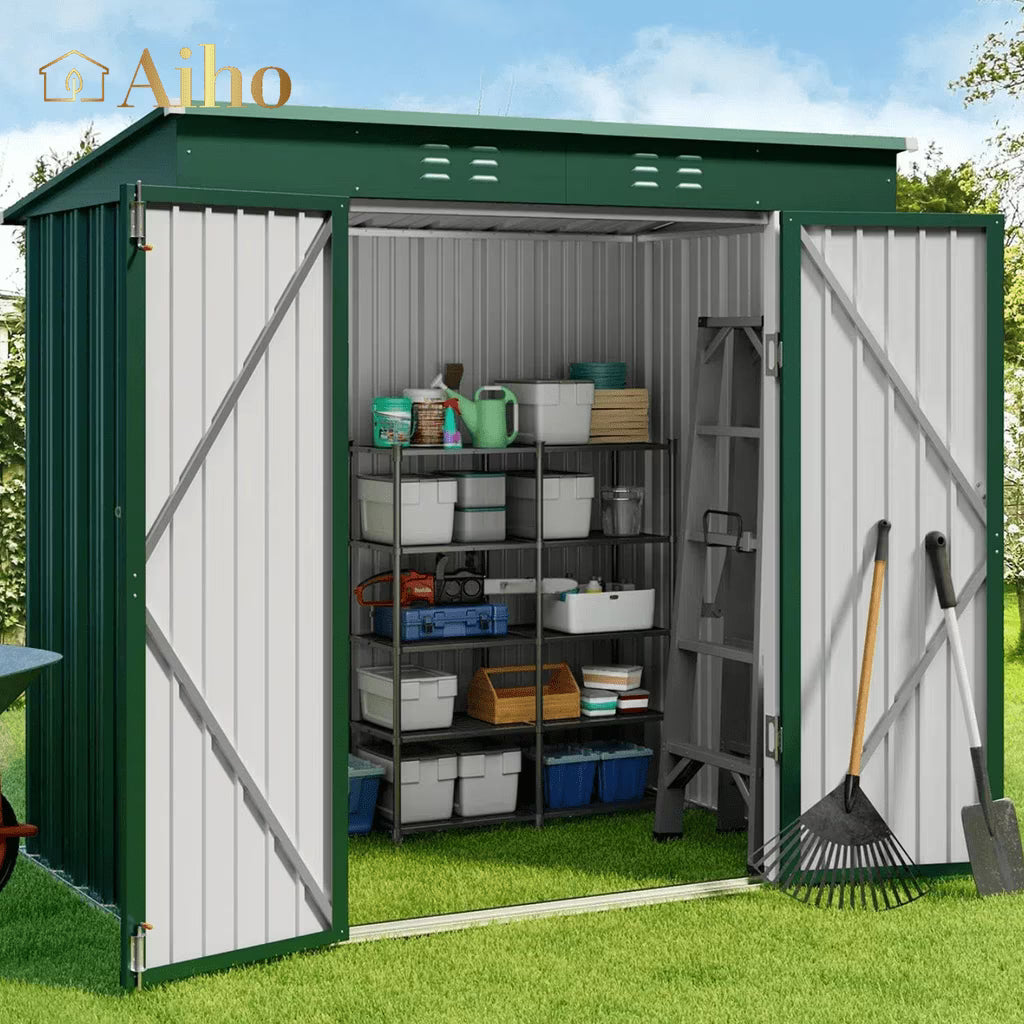 6' x 4' Outdoor Storage Shed with Lockable Door, Aiho Metal Garden Shed, House Storage Sheds Outdoor for Backyard, Garden & Patio Organization - Dark Gray