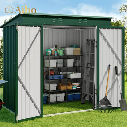 6' x 4' Outdoor Storage Shed with Lockable Door, Aiho Metal Garden Shed, House Storage Sheds Outdoor for Backyard, Garden & Patio Organization - Dark Gray