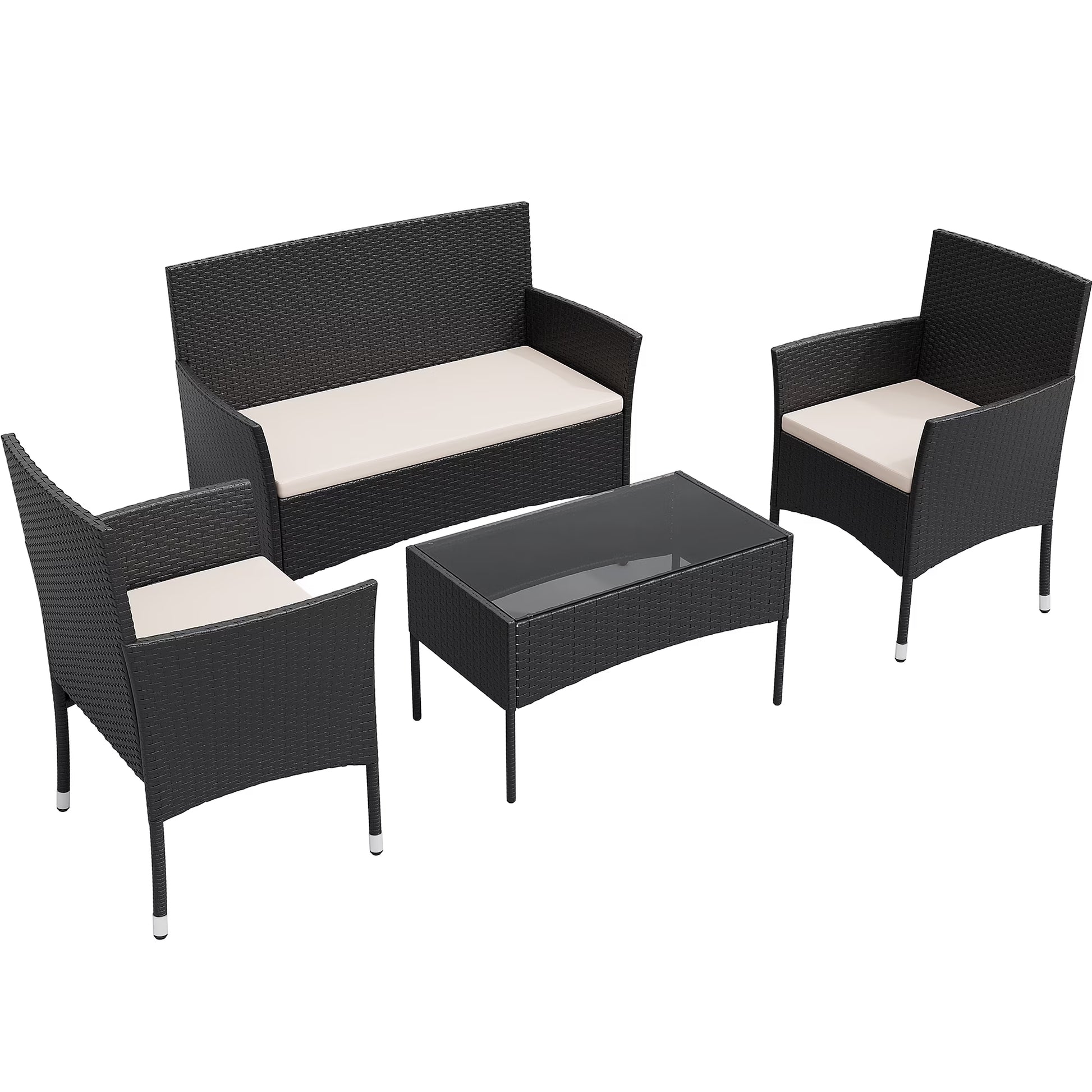 Lacoo 4 Pieces Patio Conversation Set Outdoor PE Rattan Wicker Chairs Set and Table, Brown
