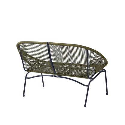 Aspen Modern Outdoor Patio Basket Loveseat, Hammock Weave Design, Metal Frame, Green