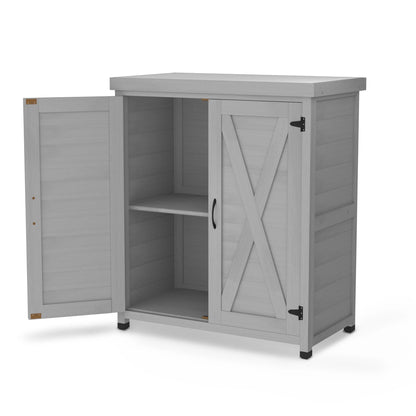 Potting Bench with Storage Cabinet and Metal Table Top for Outdoor Patio,Outdoor Work Station TableGray