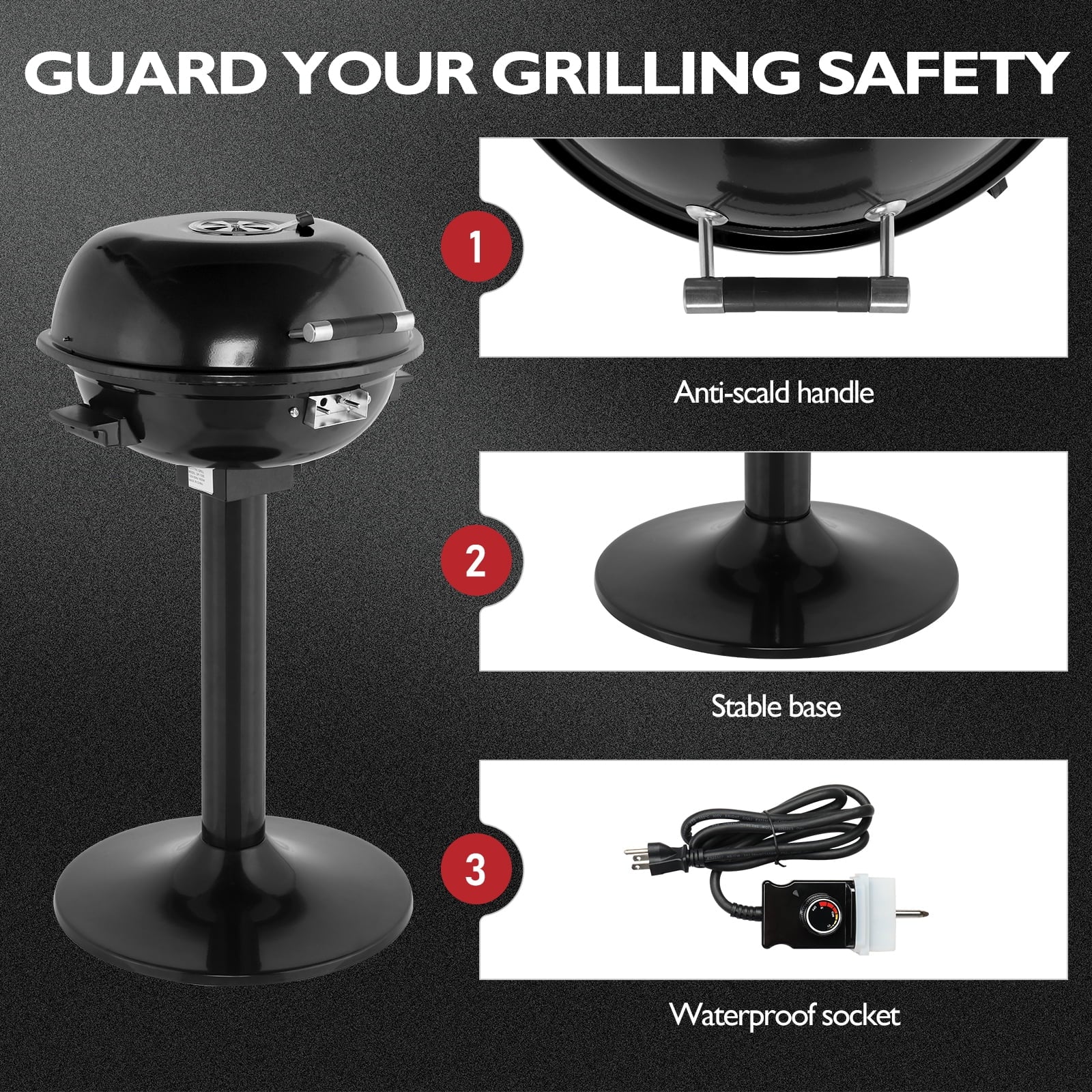 Zintown Grill Electric Grill Outdoor Standing Barbeque Grill Adjustable Temperature Control for Patio Backyad Black