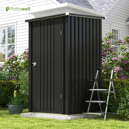 Patiowell 3?3FT Metal Outdoor Storage Shed with Sloping Roof and Single Lockable Door, Black