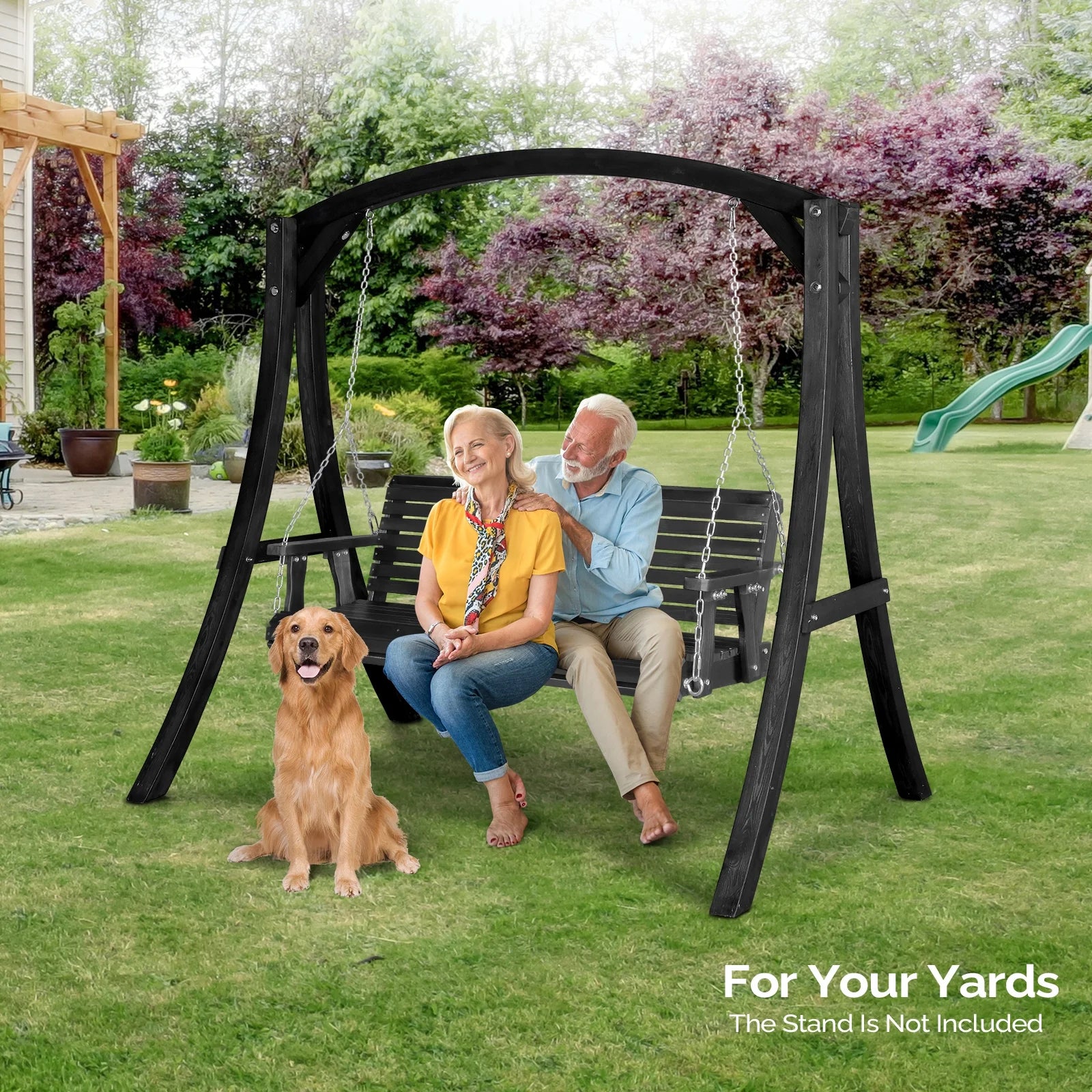 VINGLI 1000 lbs Patio Wooden Porch Swing Stand for 5 ft Swings, Black
