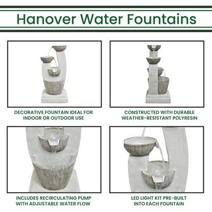 Hanover 32.5-In. Contemporary Basin Indoor or Outdoor Garden Fountain with LED Lights for Patio, Deck, Porch, HAN033FNTN-01