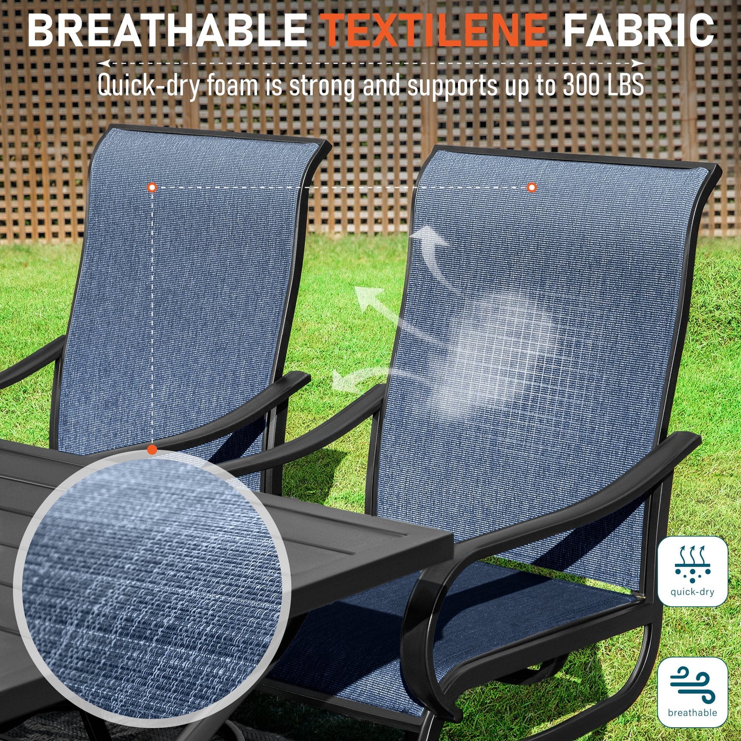 Sophia & William 7 Piece Outdoor Patio Dining Set Highback Textilene Chairs and Metal Table Furniture Set for 6, Blue
