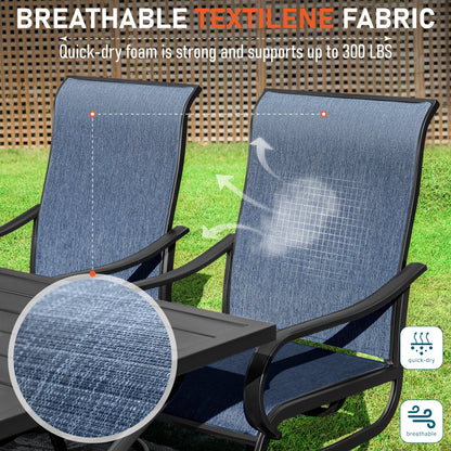 Sophia & William 7 Piece Outdoor Patio Dining Set Highback Textilene Chairs and Metal Table Furniture Set for 6, Blue