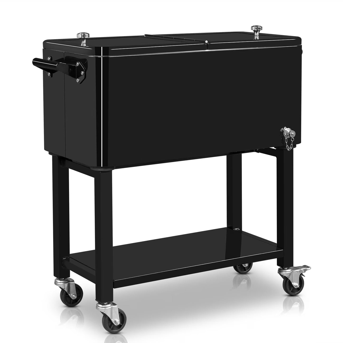 BNSPLY 80 Quart Outdoor Cooler Cart Rolling Ice Chest Cooler Cart, Portable Patio Cooler with Bottle Opener, Handles and Drainage, Standing Cooler for Patio Party, Camping and BBQ, Mint Green