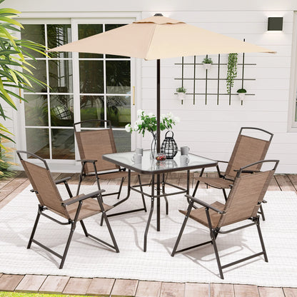 Pellebant 6 Pcs Metal & Glass Patio Dinning Set and Umbrella in Beige