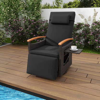 Costway Outdoor 360° Swivel Rattan Recliner Chair Patio Wicker Chaise Lounge Chair Beige