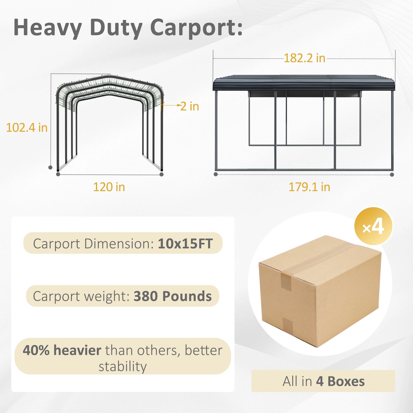 VEIKOUS 15' x 10' Outdoor Metal Carport, Galvanized Metal Heavy Duty Garage with Weather Resistant Roof For Patio, Backyard