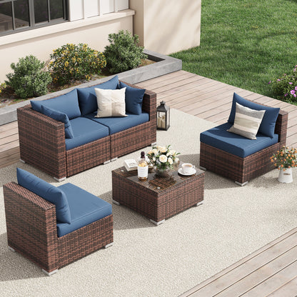 UDPATIO Patio Furniture Sets, Modular Rattan Outdoor Patio Sectional Furniture Sofa Set, Wicker Patio Conversation Set for Backyard,5PCS