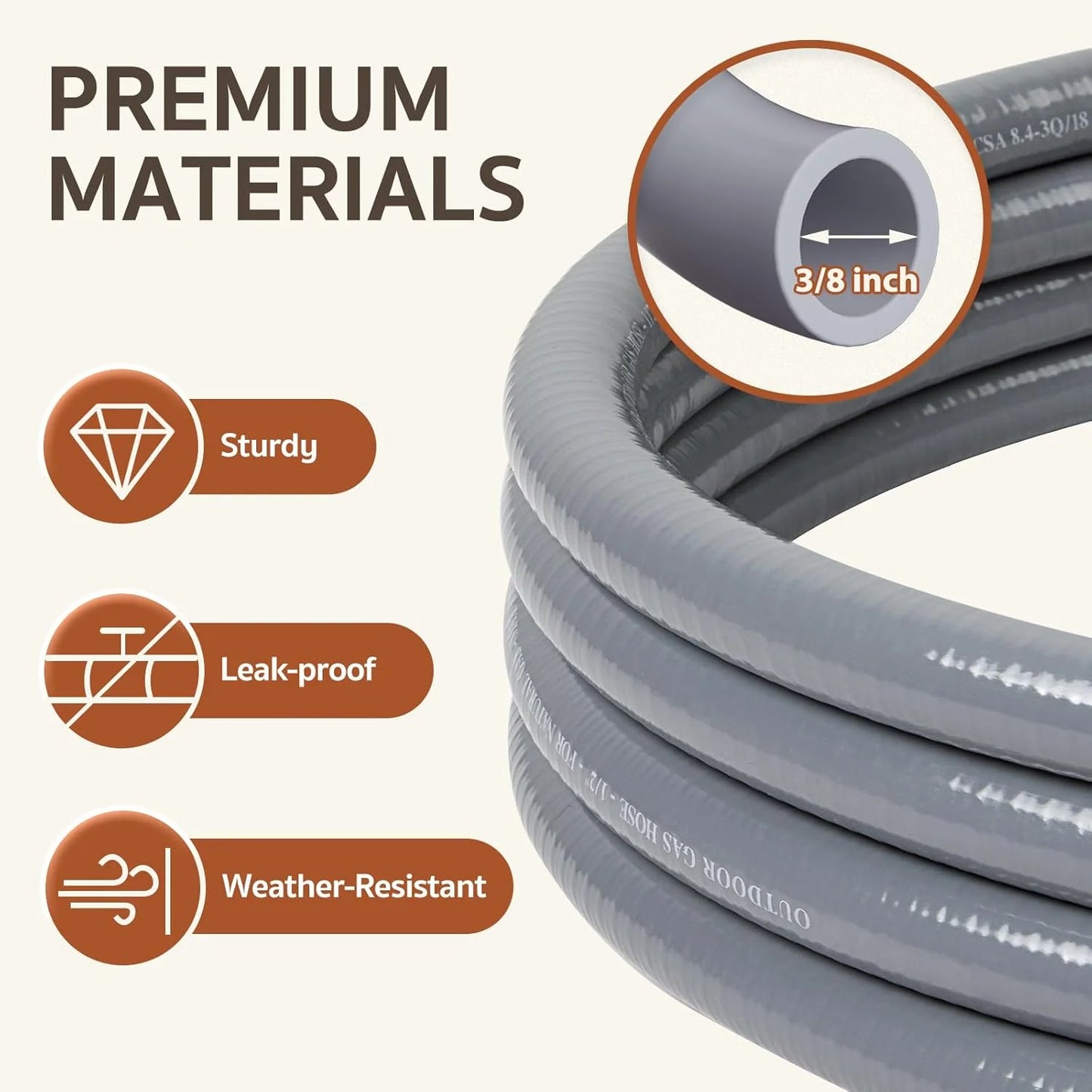 12 Feet 3/8" ID Natural Gas Hose, Low Pressure LPG Hose with Quick Connect, for , Char-broil, Pizza Oven, Patio Heater and More