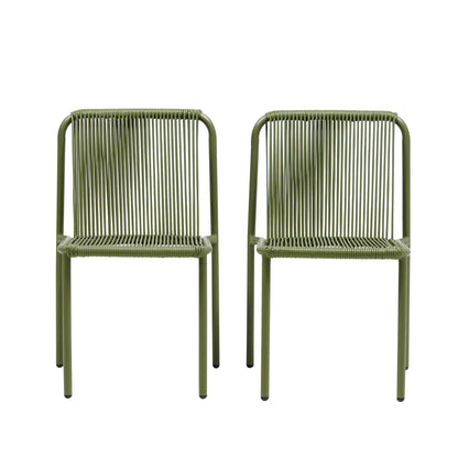Christopher Knight Home Modern Rattan Patio Dining Chairs, Metal Frame, Green, Set of 2