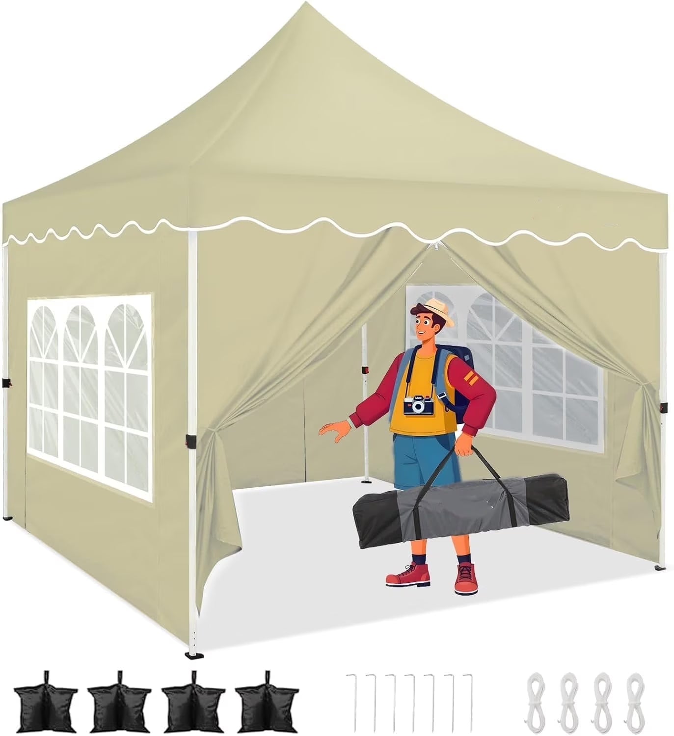 SANOPY 10' x 20' Pop up Canopy Party Tent with 6 Removable Sidewalls, Wave Eave Outdoor Waterproof Patio Gazebo Tent with Carry Bag, Backyards Camping Picnics, Black