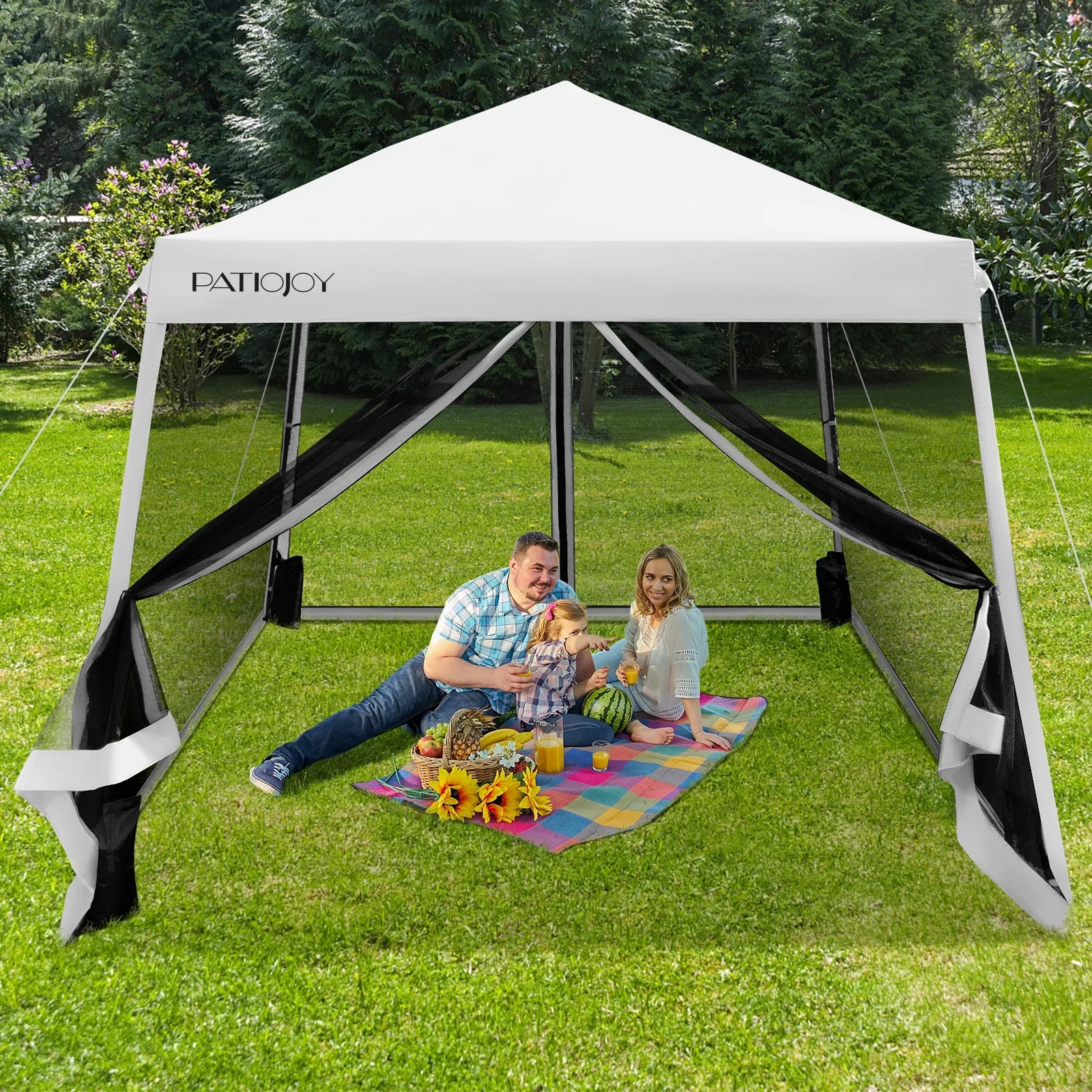 Costway 10x10Ft Patio Outdoor Instant Pop-up Canopy Slant Leg Mesh Tent Folding White